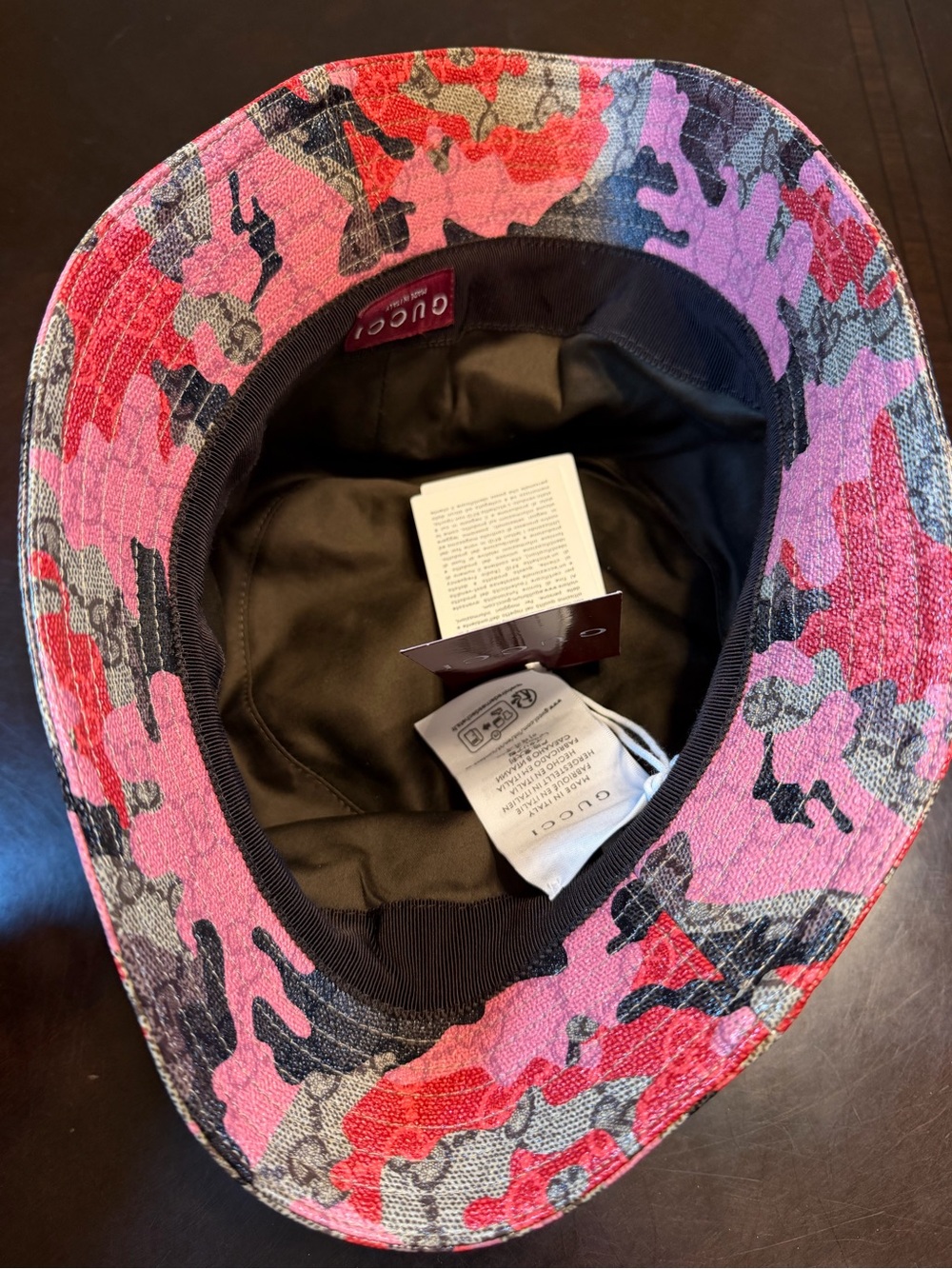 New Authentic Gucci GG Supreme Logo Pink Camo Bucket Hat Tan Size XL - Picture 13 of 16